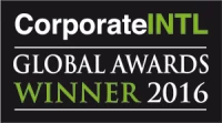 Corporate INTL Global Awards 2016 Siegel in Schwarz mit grünem Schriftzug