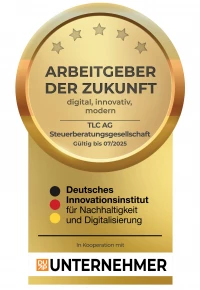 Goldenes Siegel „Arbeitgeber der Zukunft“ mit Angaben zu TLC AG