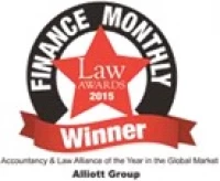 Finance Monthly Law Awards Siegel 2015 mit Stern und rotem Banner