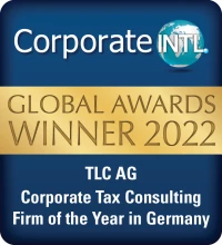 Global Awards Siegel 2022 mit Text „Corporate Tax Consulting Firm of the Year in Germany“